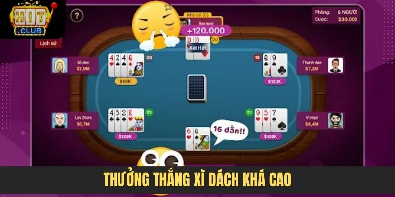 Thưởng thắng xì dách khá cao